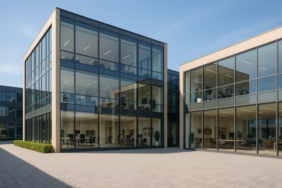 Modern bedrijvencentrum in Nederland met instapklare kantoorruimtes, flexibele huuropties en een professionele uitstraling.