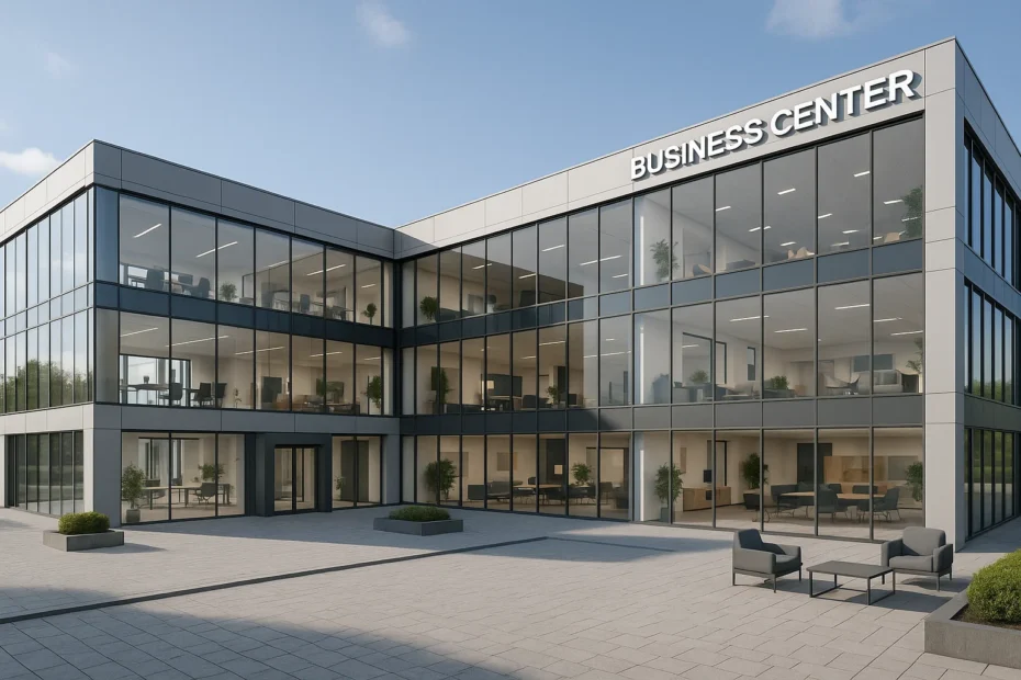 Modern bedrijvencentrum in Nederland met instapklare kantoorruimtes, flexibele huuropties en een professionele uitstraling.