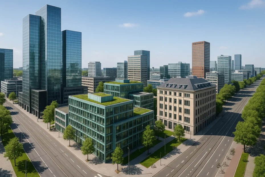 Moderne business centers in Amsterdam, Rotterdam en Utrecht met duurzame architectuur en centrale ligging.